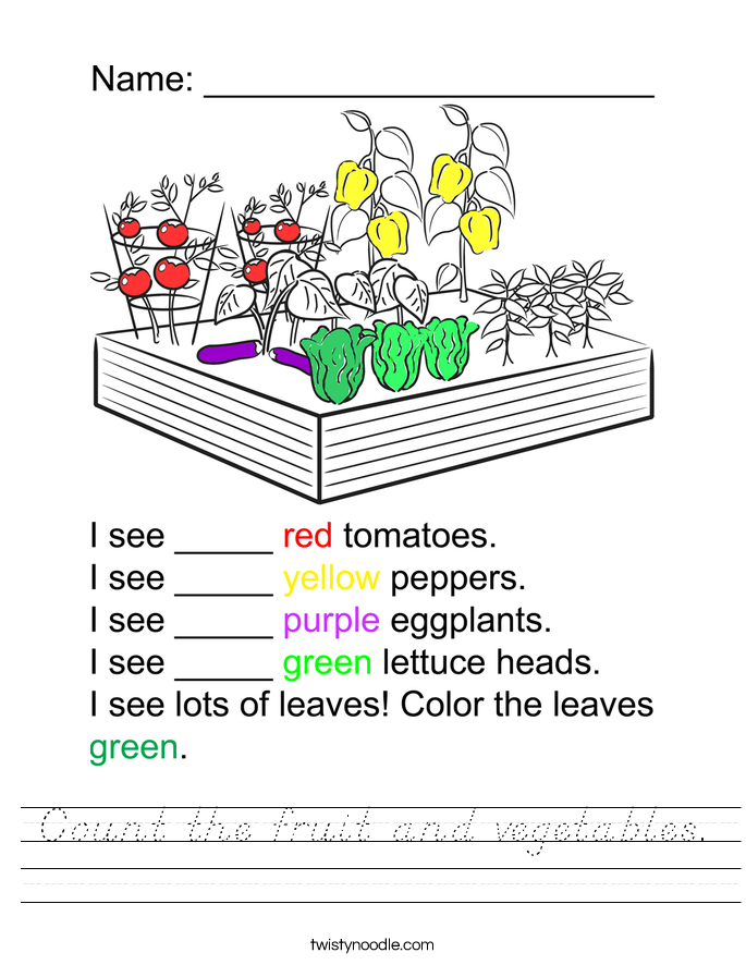 Count the fruit and vegetables. Worksheet