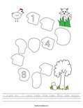 Count to 10 and help the hen find her eggs. Worksheet