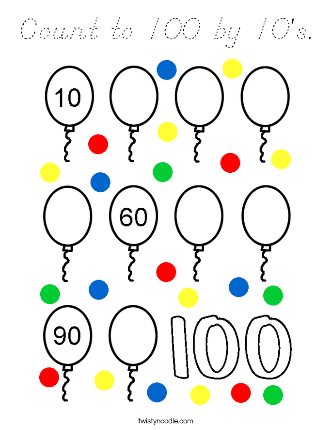 Count to 100 by 10's. Coloring Page