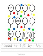 Count to 100 by 10's Handwriting Sheet
