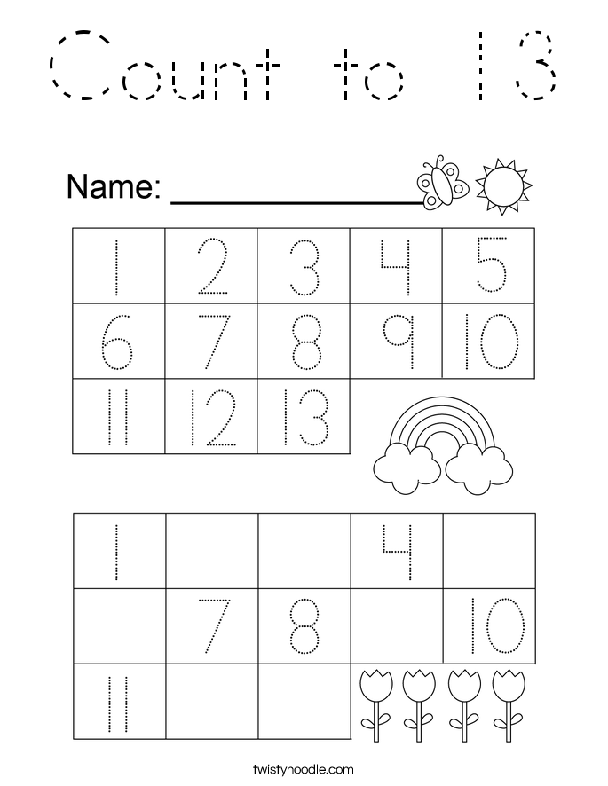 Count to 13 Coloring Page