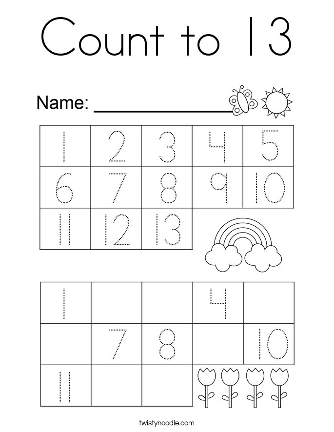 Count to 13 Coloring Page