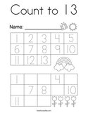 Count to 13 Coloring Page