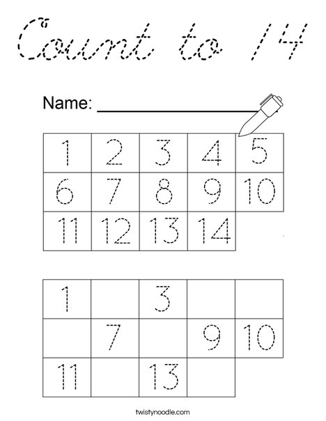 Count to 14 Coloring Page