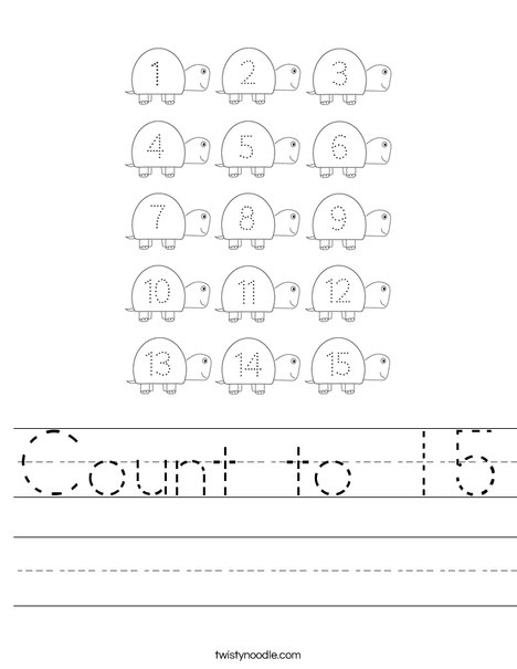 Count to 15 Worksheet - Twisty Noodle