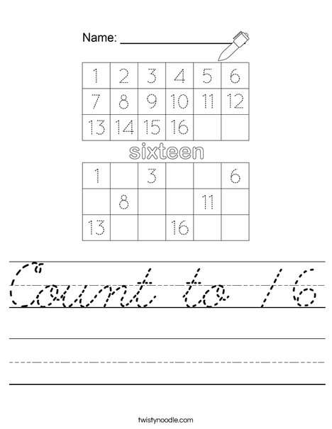 Count to 16 Worksheet