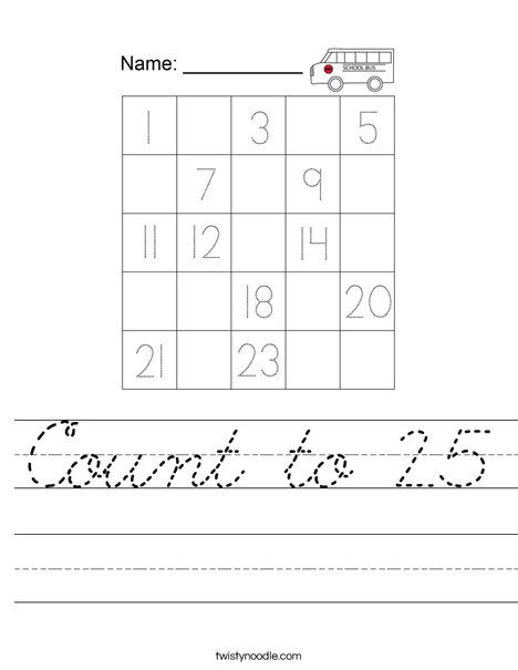 Count to 25 Worksheet