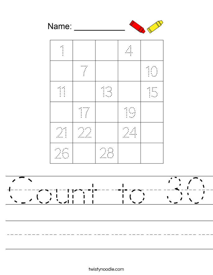 count to 30 worksheet twisty noodle