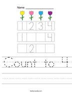 worksheet for kindergarten number 4 Count to 4 Handwriting Sheet