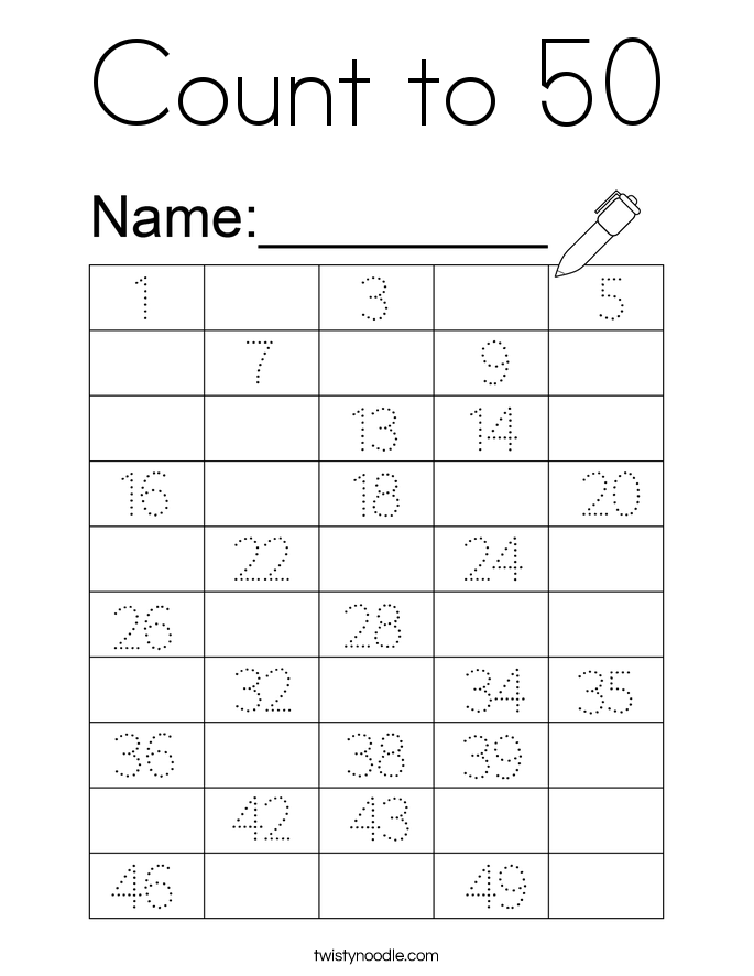 Count to 50 Coloring Page