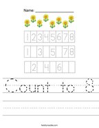 Count to 8 Handwriting Sheet