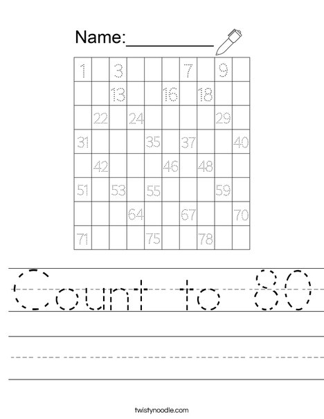 Count to 80 Worksheet - Twisty Noodle