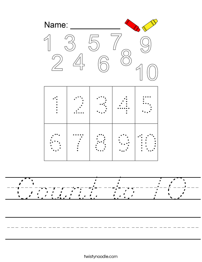 count to 10 worksheet dnealian twisty noodle