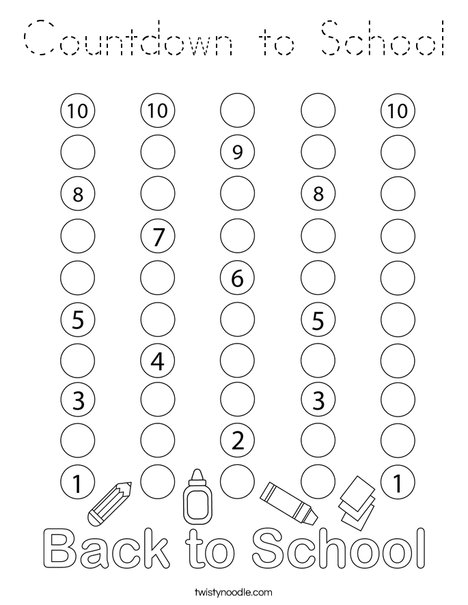 Countdown to School Coloring Page