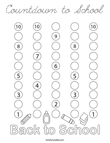 Countdown to School Coloring Page