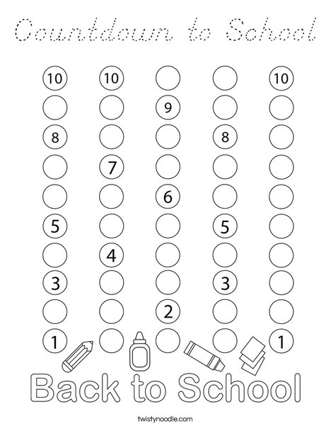 Countdown to School Coloring Page