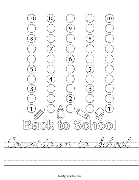 Countdown to School Worksheet