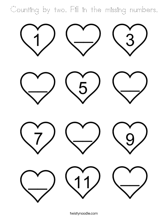 Counting by two. Fill in the missing numbers. Coloring Page