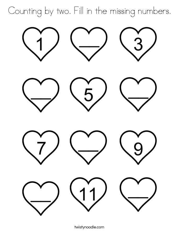 Counting by two. Fill in the missing numbers. Coloring Page