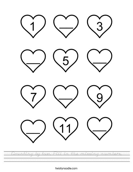Counting by 2! Fill in the missing numbers. Worksheet