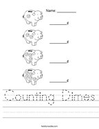 Counting Dimes Handwriting Sheet