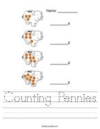 Counting Pennies Handwriting Sheet