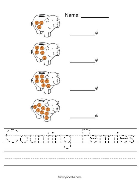 Counting Pennies Worksheet - Twisty Noodle