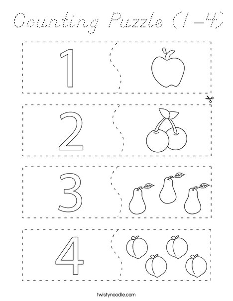 counting puzzle 1 4 coloring page dnealian twisty