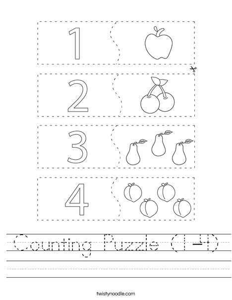 counting puzzle 1 4 worksheet twisty noodle