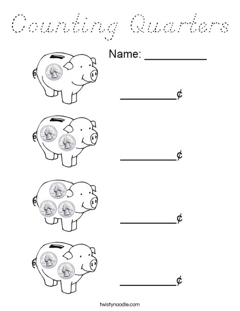 Download Counting Quarters Coloring Page - D'Nealian - Twisty Noodle