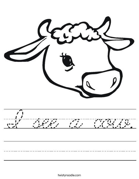 Cow Head with Horns Worksheet