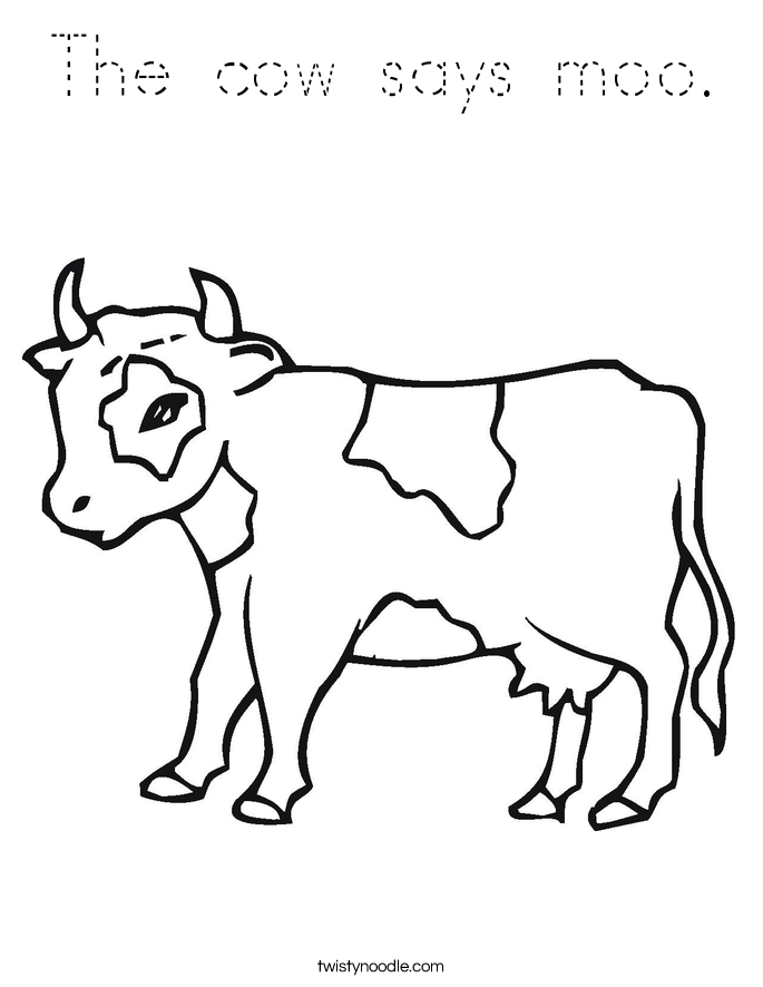 The cow says moo. Coloring Page