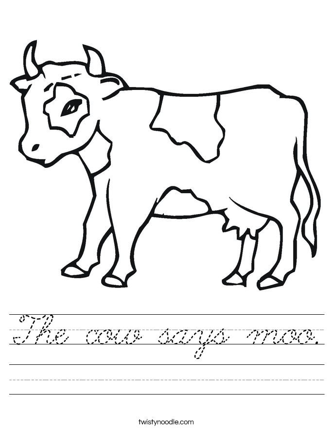 The cow says moo. Worksheet