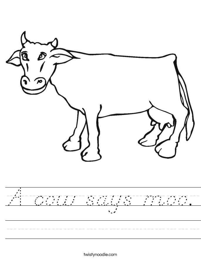 A cow says moo. Worksheet