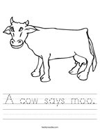 A cow says moo Handwriting Sheet