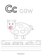 Cow starts with C Handwriting Sheet