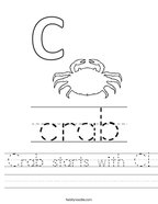 Crab starts with C Handwriting Sheet