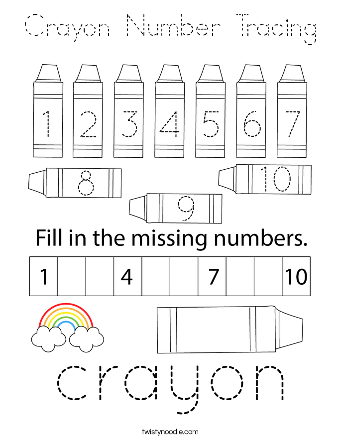 Crayon Number Tracing Coloring Page