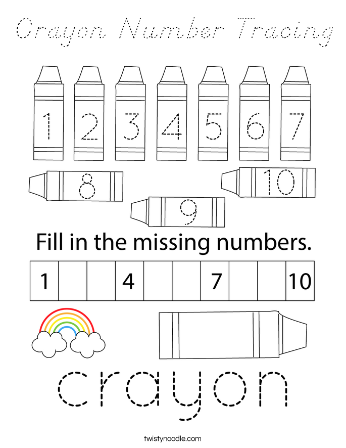 Crayon Number Tracing Coloring Page