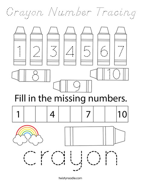 Crayon Number Tracing Coloring Page