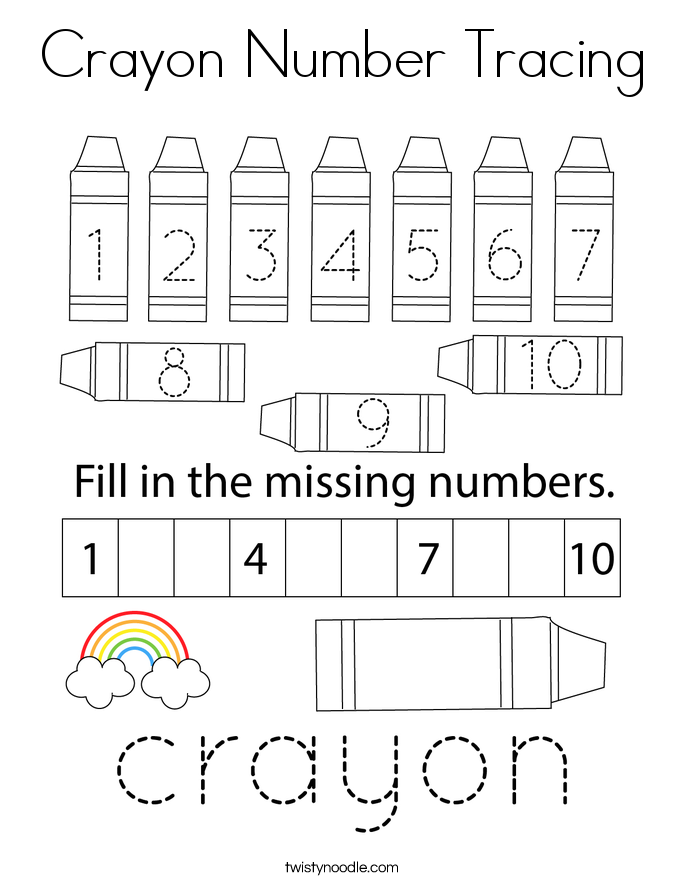 Crayon Number Tracing Coloring Page