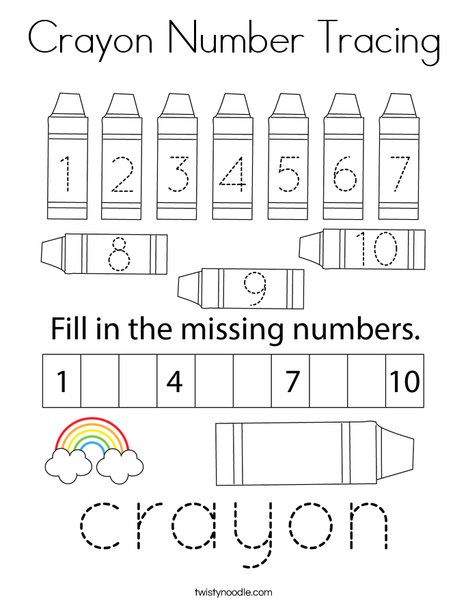 Crayon Number Tracing Coloring Page