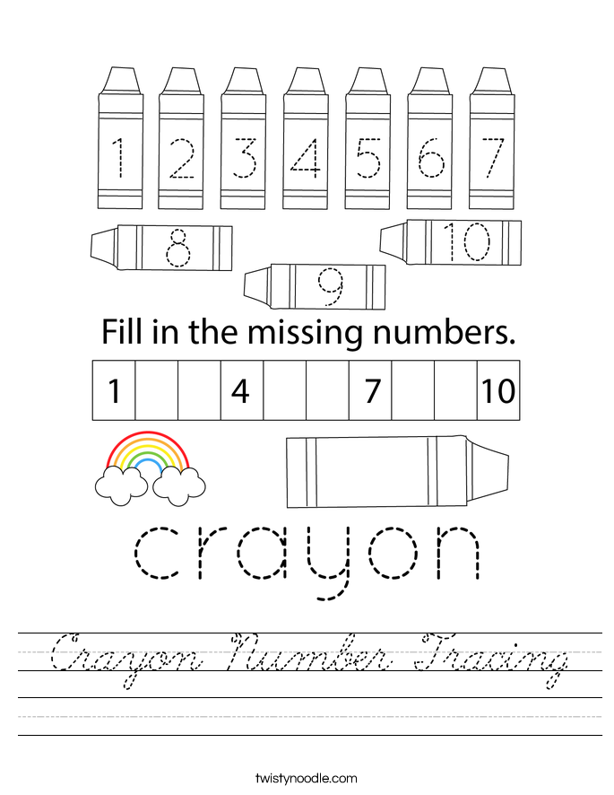 Crayon Number Tracing Worksheet