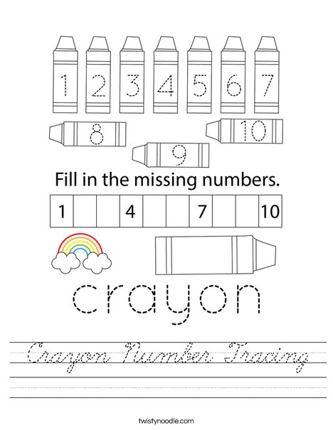 Crayon Number Tracing Worksheet