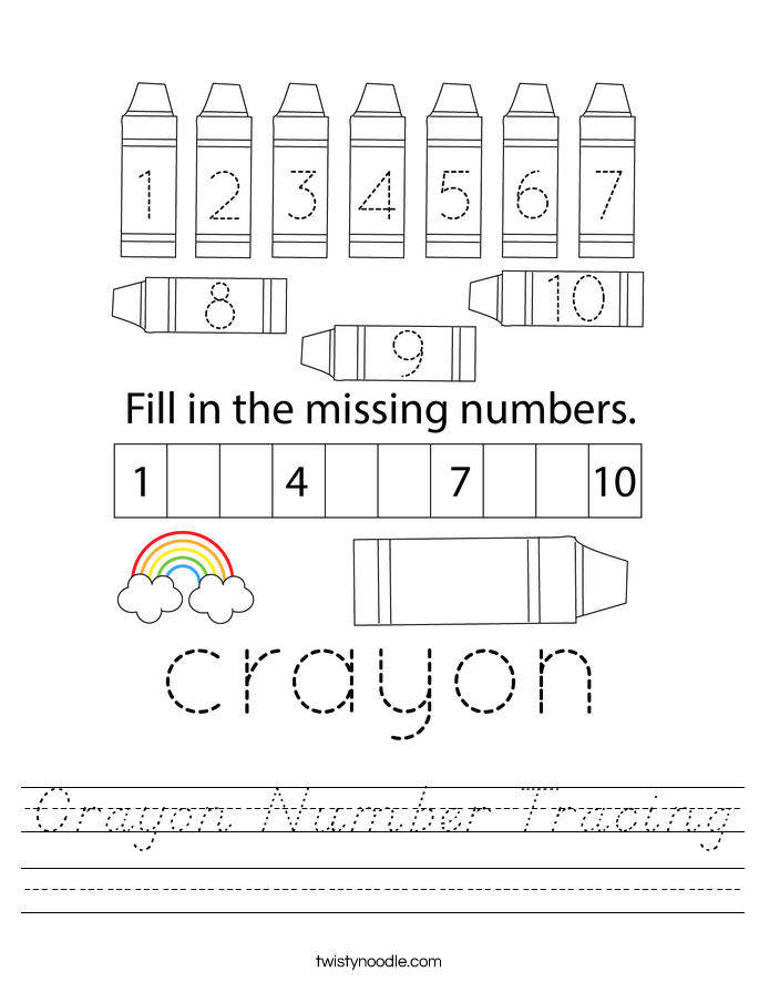 Crayon Number Tracing Worksheet