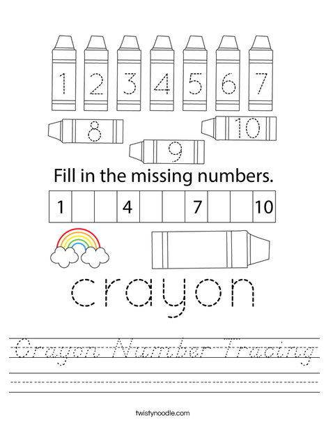 Crayon Number Tracing Worksheet