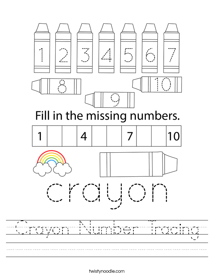 Crayon Number Tracing Worksheet