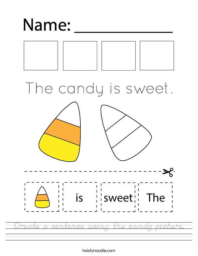 Create a sentence using the candy picture. Worksheet