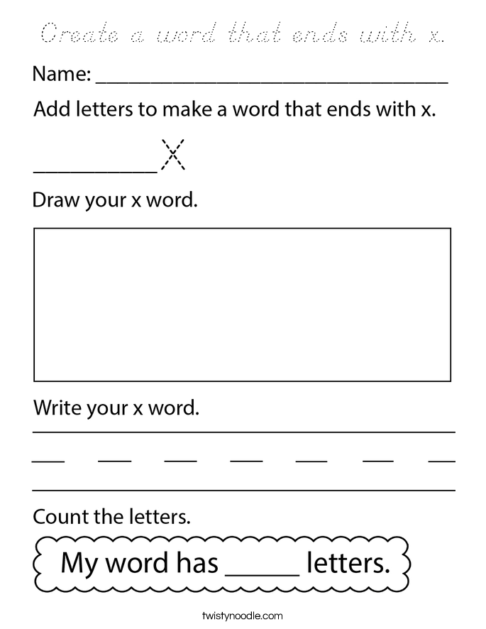 Create a word that ends with x. Coloring Page