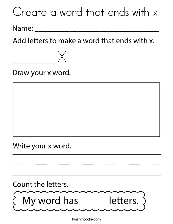 Create a word that ends with x. Coloring Page